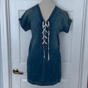 RARE!! Lucky Brand Lace- up Chambray Dress- XS